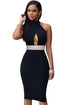 Sexy Black Jeweled Waist Halter Dress